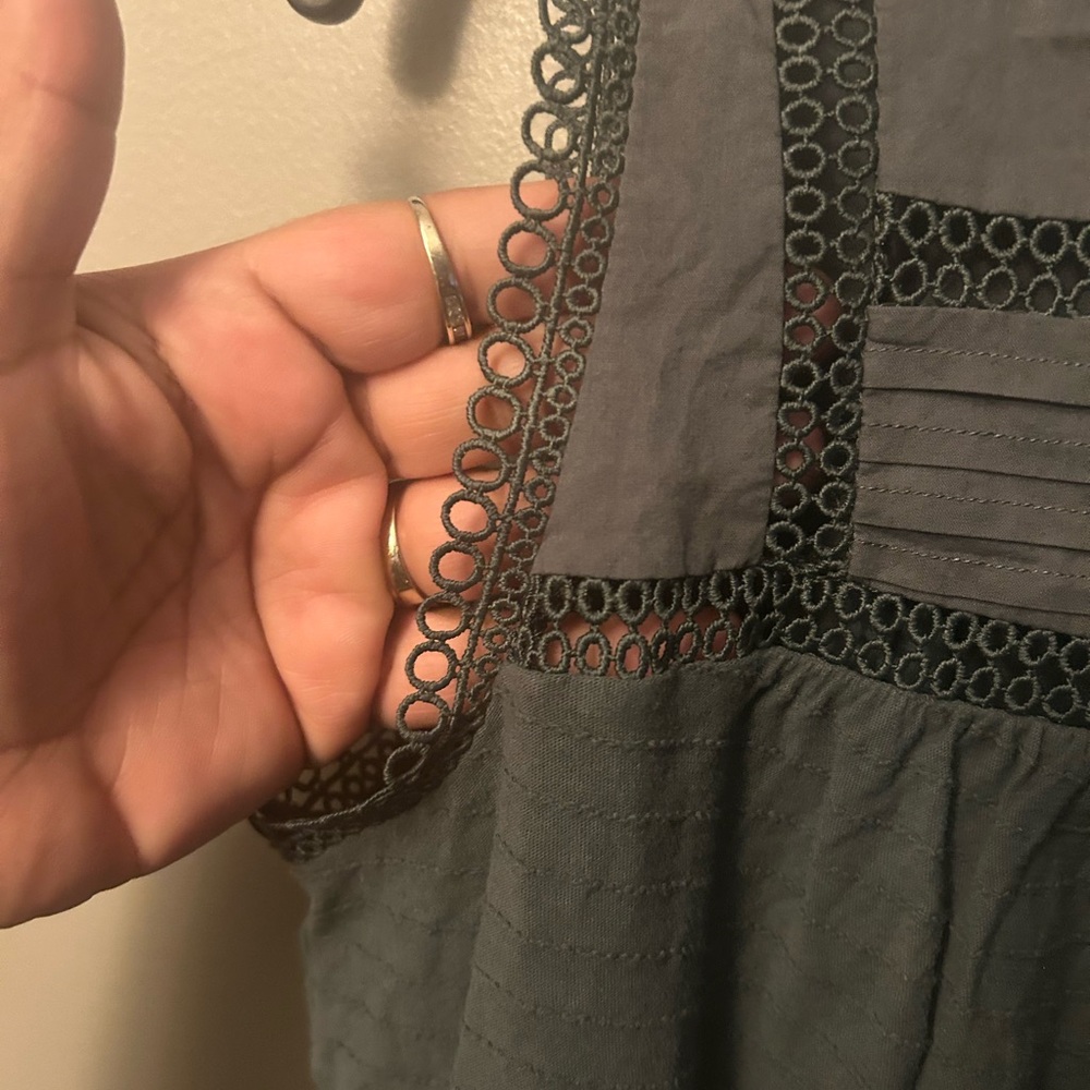 Loft Olive Green Sleeveless Top - embroidered lace trim, babydoll cut - Picture 8 of 10